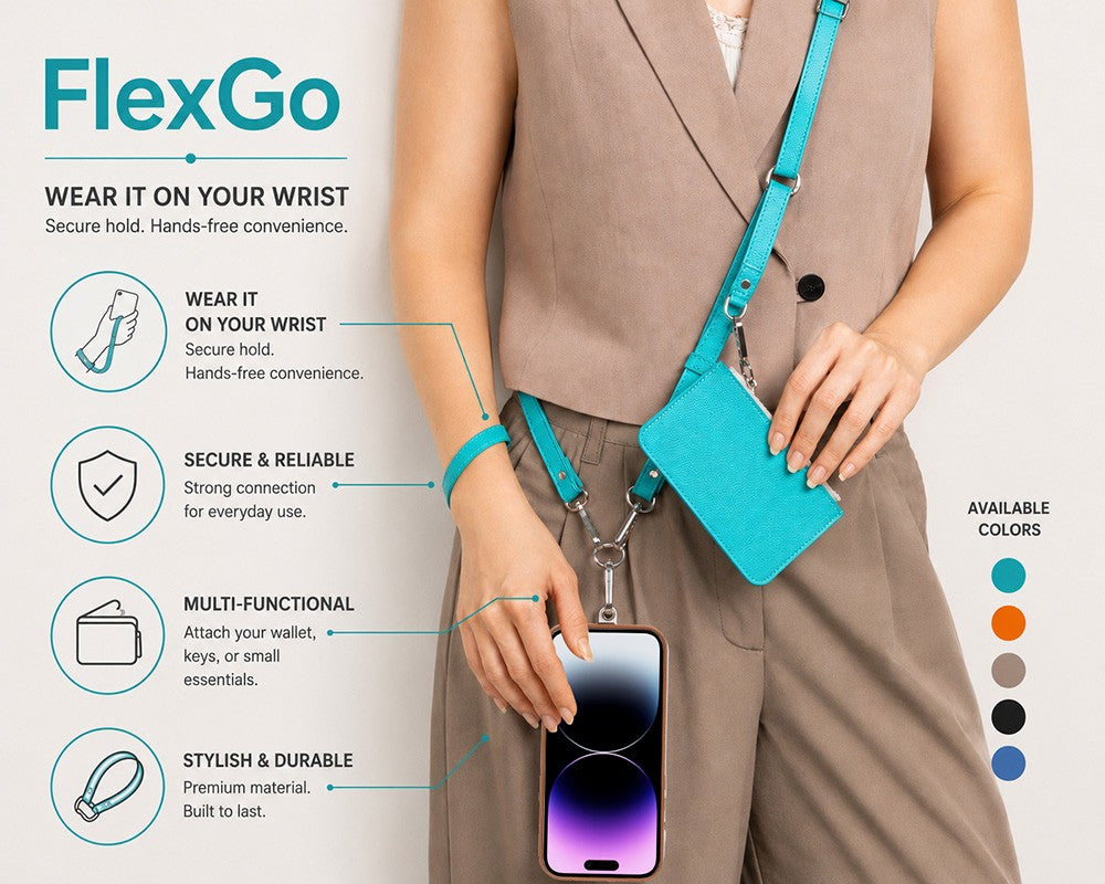 FlexGo İkisi Birarada Eller Serbest Telefon Askısı Ve Cüzdan Seti- Tüm Telefon Modelleri İle Uyumlu Vegan Deri