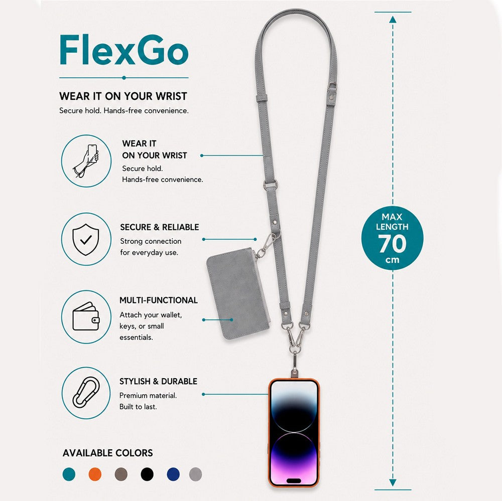 FlexGo İkisi Birarada Eller Serbest Telefon Askısı Ve Cüzdan Seti- Tüm Telefon Modelleri İle Uyumlu Vegan Deri