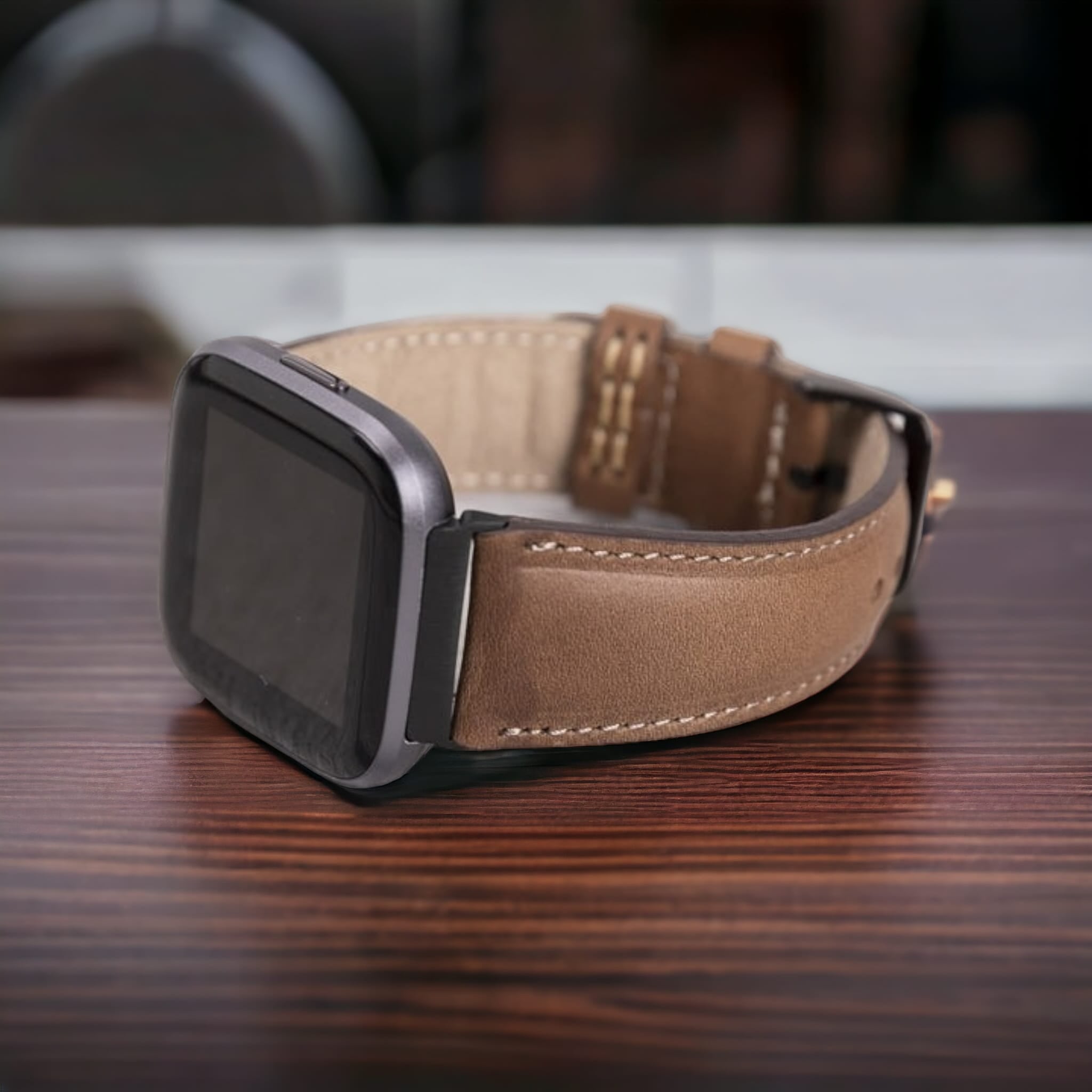 Fitbit Versa, Lite, Sense Serileri İle uyumlu, Deri Saat Kordonu, Karamel