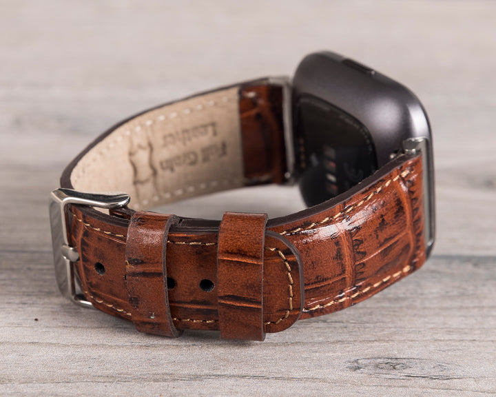 Fitbit Versa, Lite, Sense Serileri İle uyumlu, Deri Saat Kordonu, Kahve Timsah Deri
