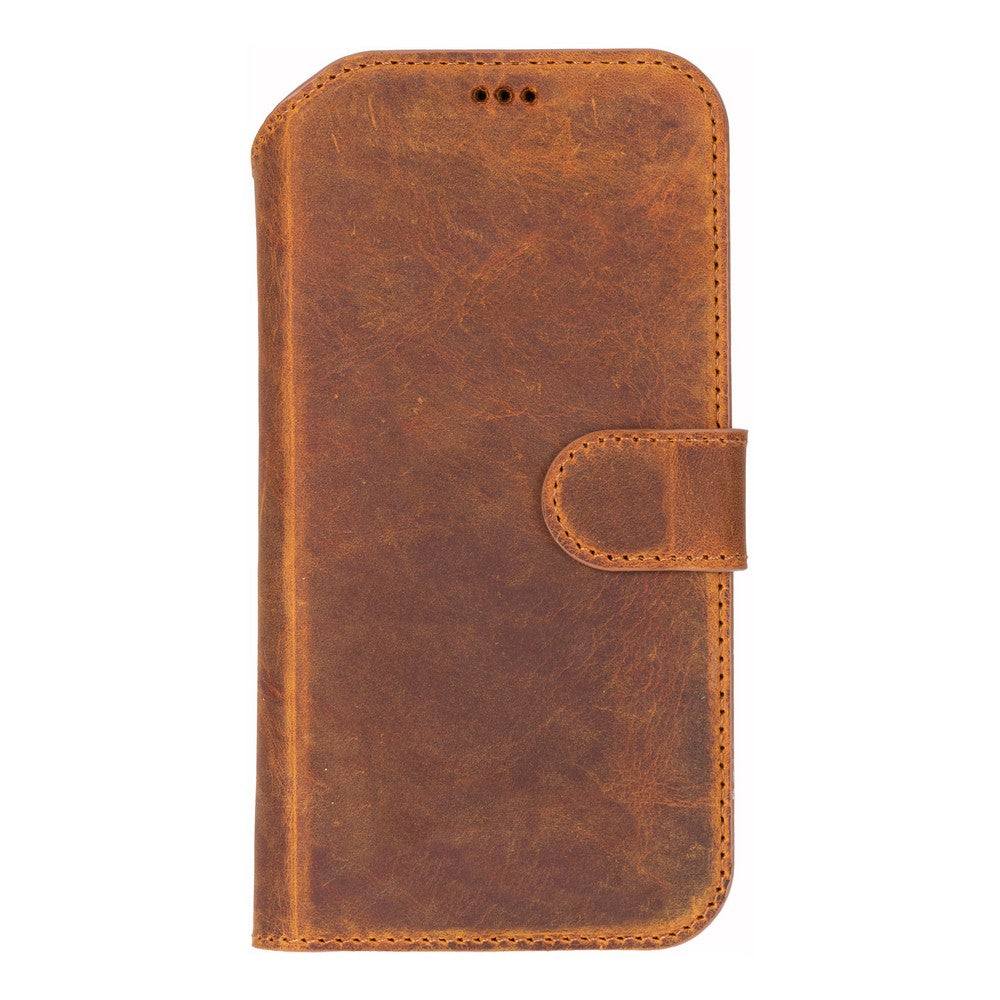 Apple iPhone 17 için, Hakiki Deri, El Yapımı Cüzdanlı Kılıf, Magsafe ile uyumlu, İç Yüzeyi Kadife, Karamel