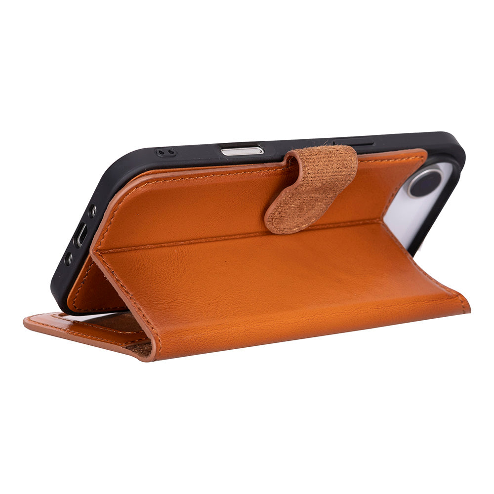 Apple iPhone 17 Air için, Hakiki Deri, El Yapımı Cüzdanlı Kılıf, Magsafe ile uyumlu, İç Yüzeyi Kadife, Gölgeli Taba