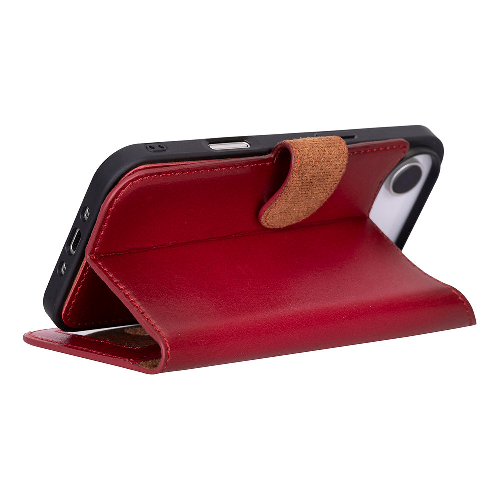 Apple iPhone 17 Air için, Hakiki Deri, El Yapımı Cüzdanlı Kılıf, Magsafe ile uyumlu, İç Yüzeyi Kadife, Kırmızı