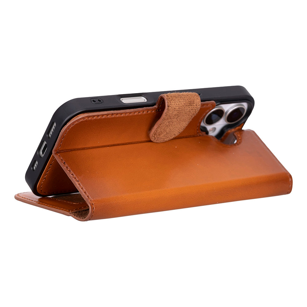 Apple iPhone 17 için, Hakiki Deri, El Yapımı Cüzdanlı Kılıf, Magsafe ile uyumlu, İç Yüzeyi Kadife, Gölgeli Taba