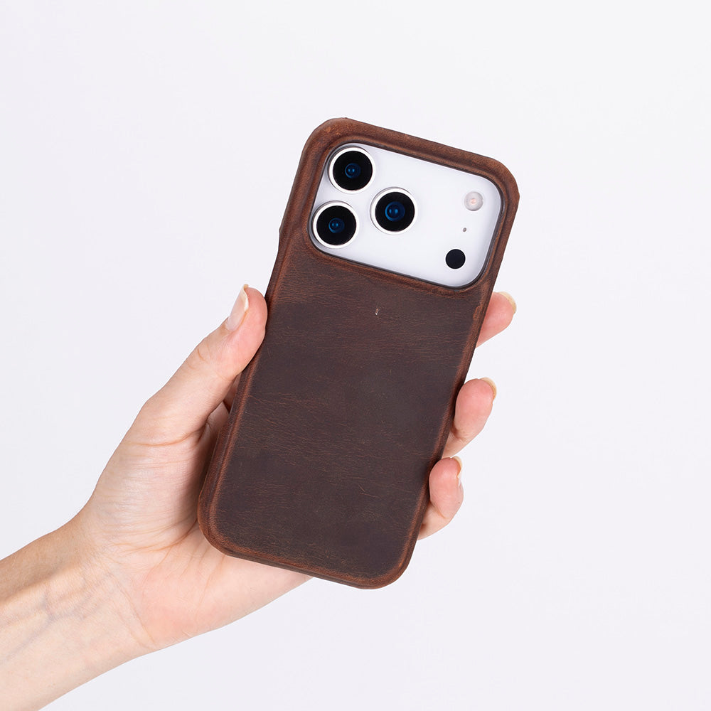 Apple iPhone 17 Pro için, Hakiki Deri, El Yapımı Kılıf, Magsafe ile uyumlu, İç Yüzeyi Kadife,Antik Kahve