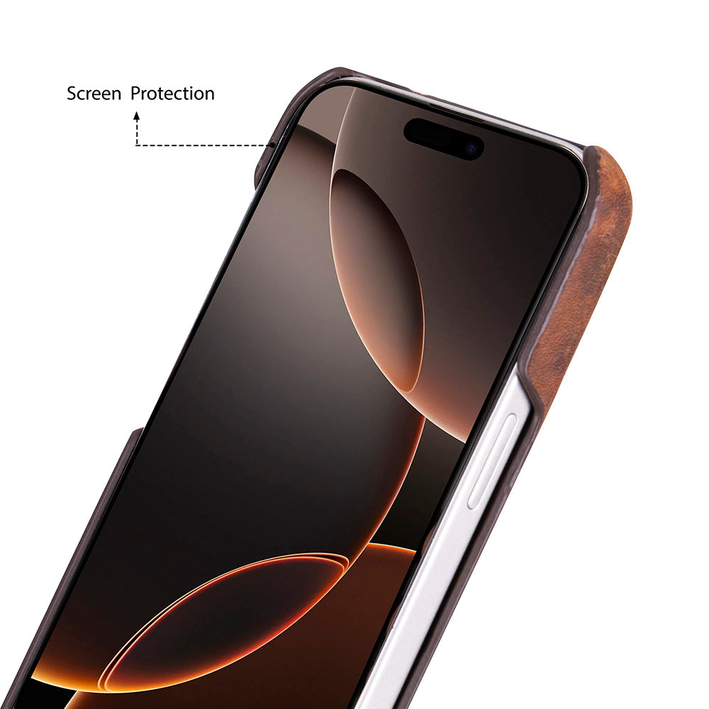 Apple iPhone 17 Pro için, Hakiki Deri, El Yapımı Kılıf, Magsafe ile uyumlu, İç Yüzeyi Kadife,Antik Kahve