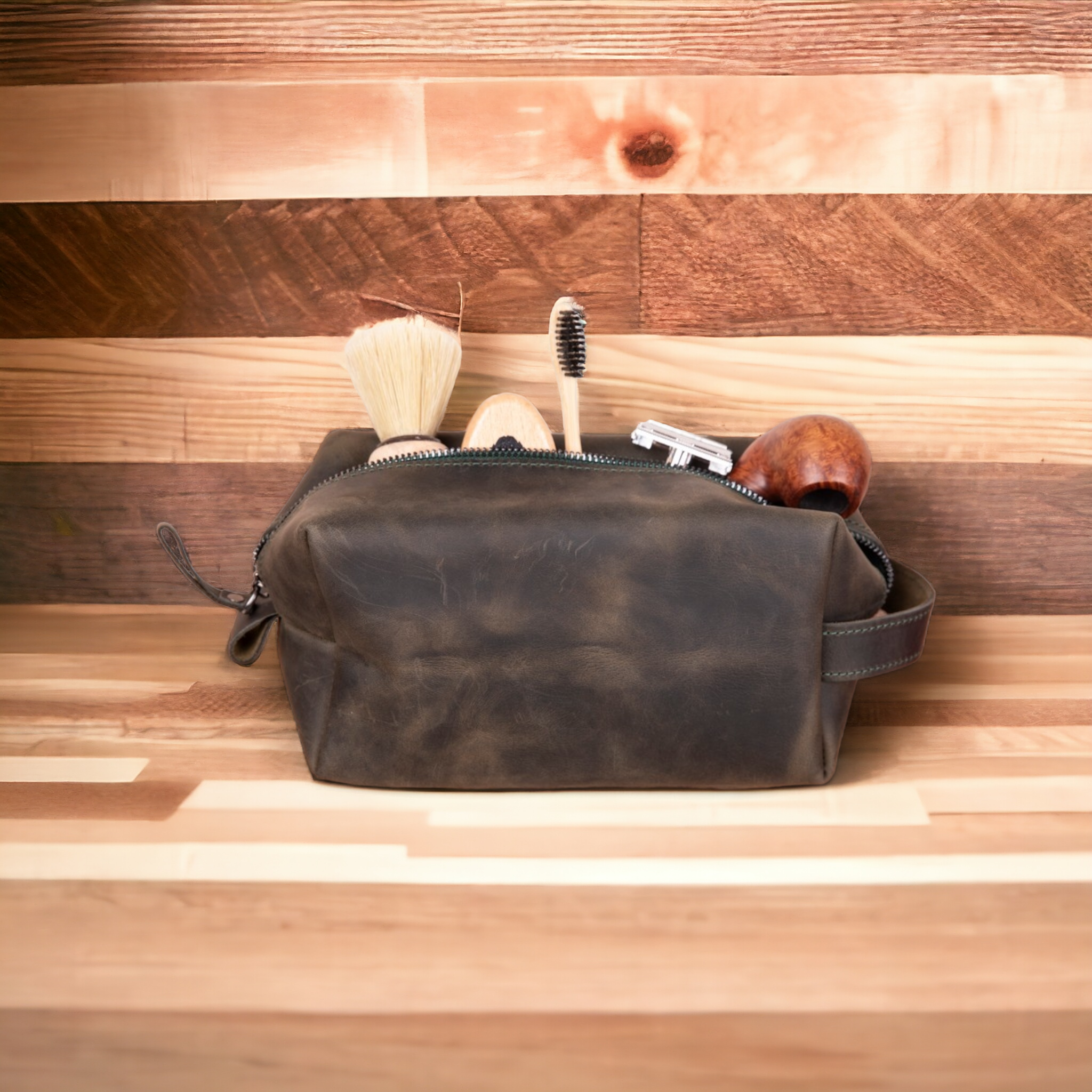 Eve Dopp Kit, Hakiki Deri, El Yapımı, Kişisel Bakım Çantası, L Ölçü, Antik Koyu Kahve