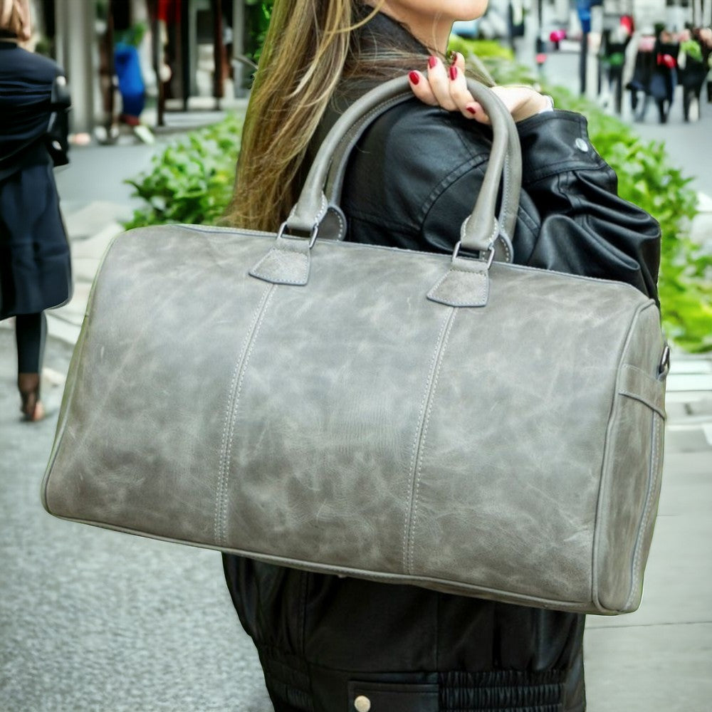 Dolly Hakiki Deri, El Yapımı, Seyahat Çantası, Antik Gri