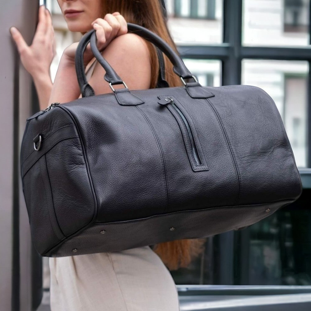 Dolly Hakiki Deri, El Yapımı, Seyahat Çantası, Dokulu Siyah