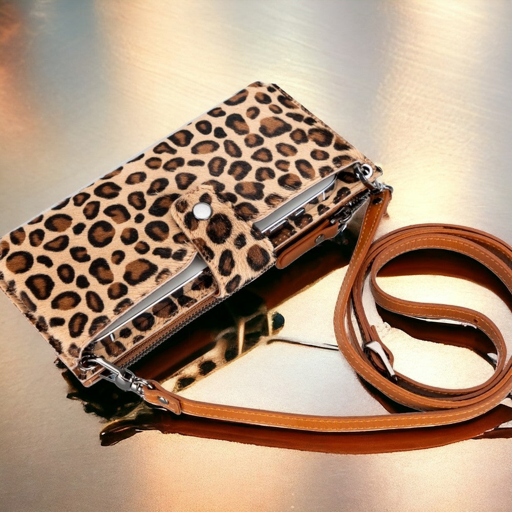 Leopar Baskılı Cüzdan Kılıf, + Hakiki Deri, El Yapımı Gözlük Kılıfı, Paket