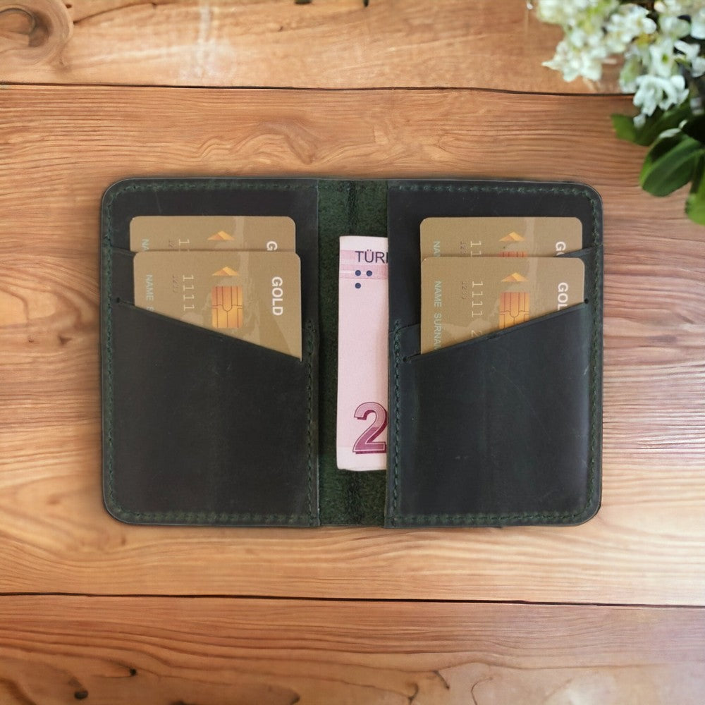 Enrico Hakiki Deri, El Yapımı, Kartlık, 6 Adet kart bölmeli, Antik Yeşil