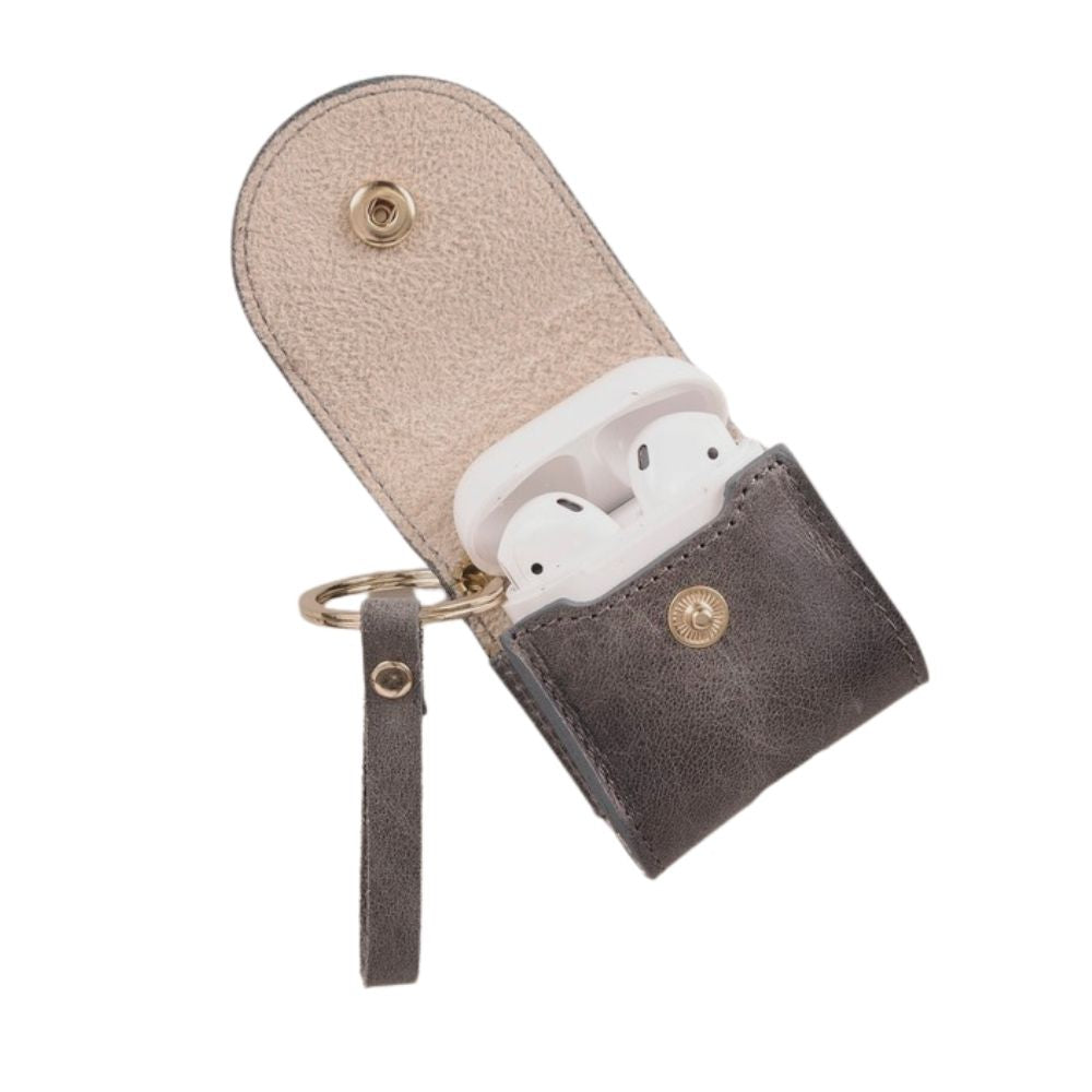 Apple AirPods 2.nesil uyumlu, Hakiki Deri, El Yapımı Kılıf, Mai Snap VS05 Gri