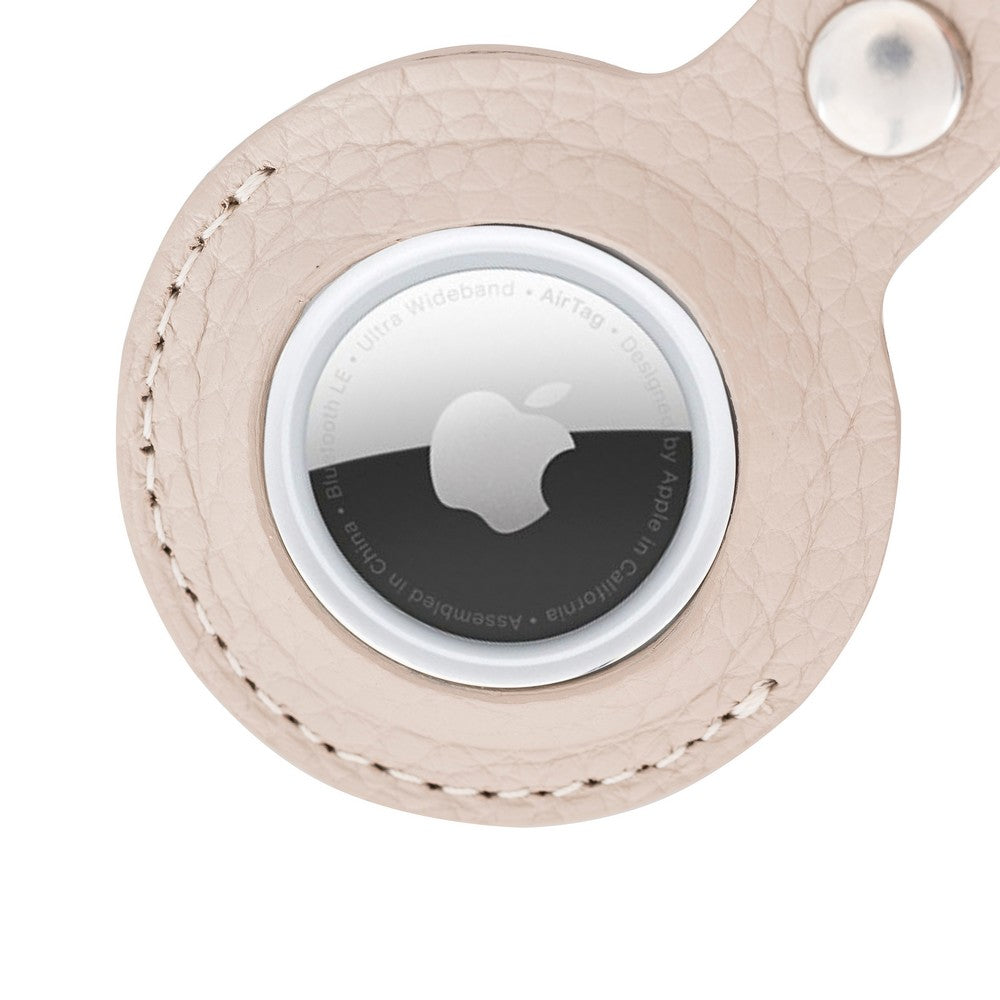 Apple AirTag Uyumlu Deri Anahtarlık Arta, Bej Renk