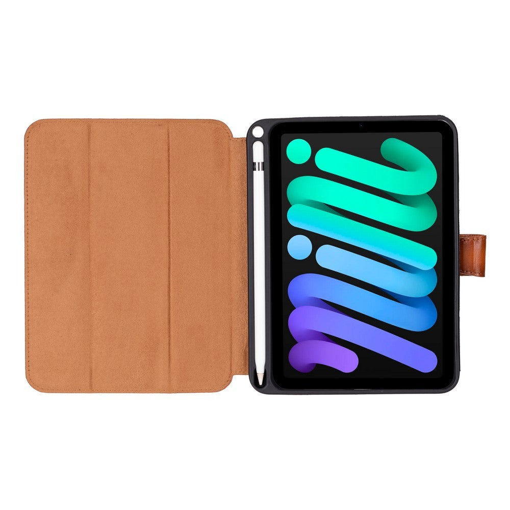 Apple iPad mini (A17 Pro) Uyumlu 8.3 inç Hakiki Deri, El Yapımı Kılıf, Gölgeli Taba