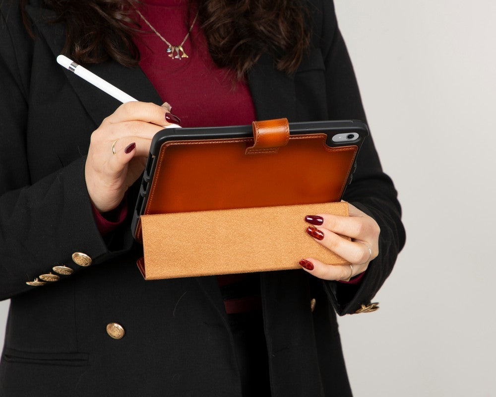 Apple iPad mini (A17 Pro) Uyumlu 8.3 inç Hakiki Deri, El Yapımı Kılıf, Gölgeli Taba