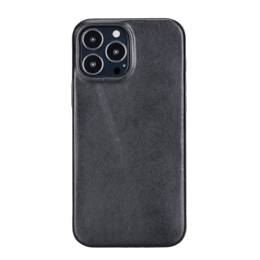 Apple iPhone 13 Pro Max uyumlu, Hakiki Deri, El Yapımı, Arka Kapak, ROCK Rustik Siyah