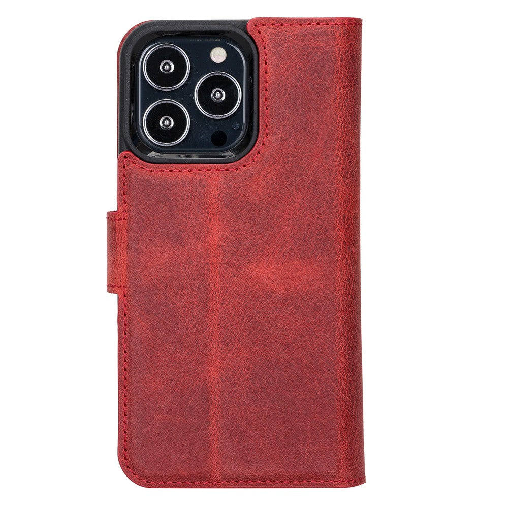 Apple iPhone 13 Pro Uyumlu Deri Cüzdanlı Kılıf Liluri G4 Kırmızı