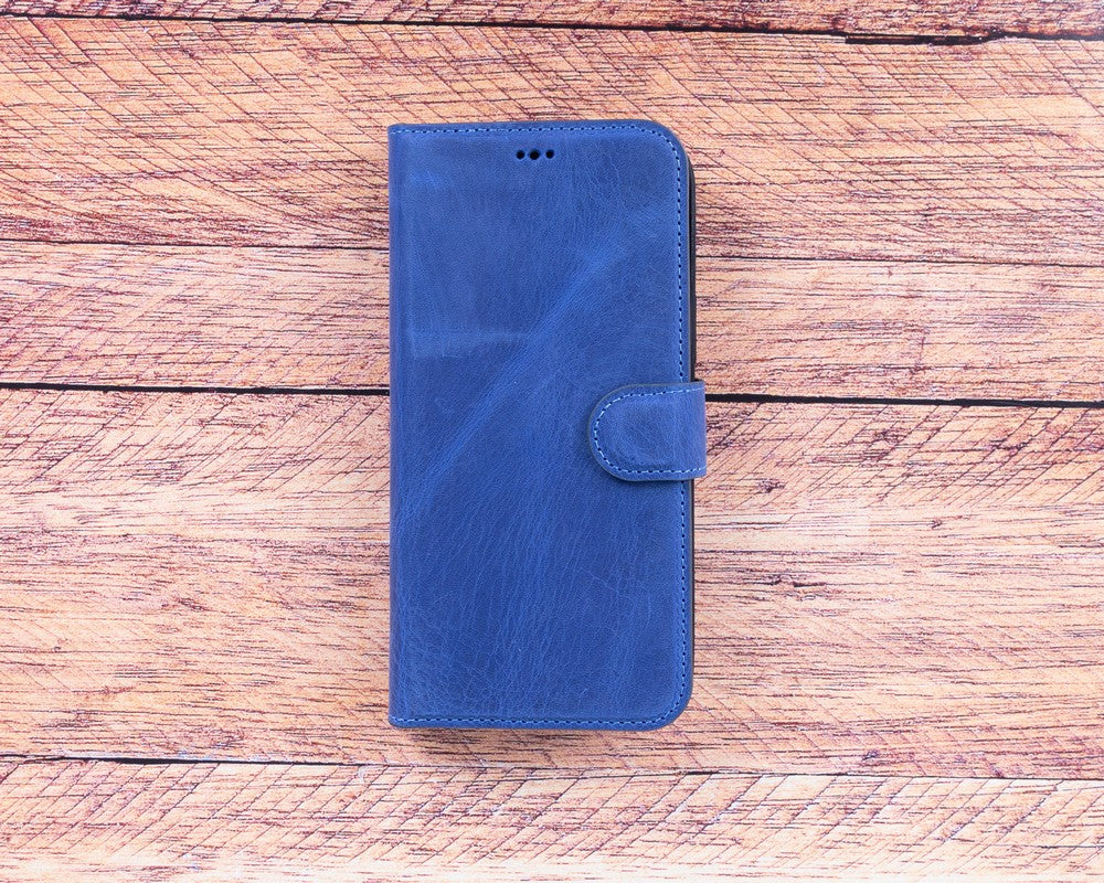 Apple iPhone 13 Pro uyumlu, Hakiki Deri, El Yapımı, Cüzdanlı Kılıf, Lacivert