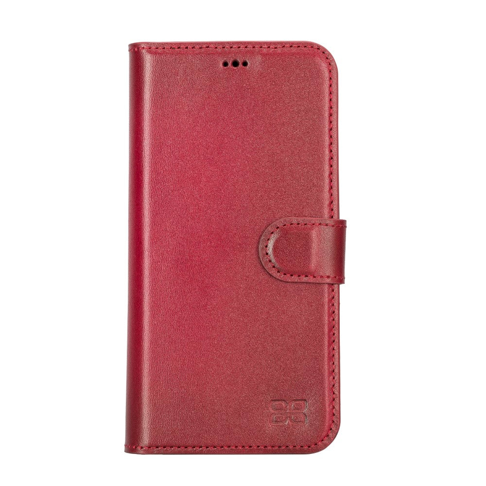 Apple iPhone 14 Plus UyumluHakiki Deri, El Yapımı, Cüzdanlı Kılıf, Gölgeli Kırmızı