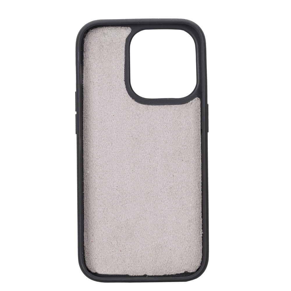 Apple iPhone 14 Pro uyumlu, Hakiki Deri, El Yapımı, Cüzdanlı Kılıf,  Rustik Gri