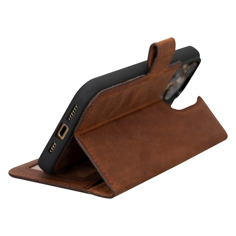 Apple iPhone 15 Pro Max uyumlu, Hakiki Deri, El Yapımı, Cüzdanlı Kılıf, G2