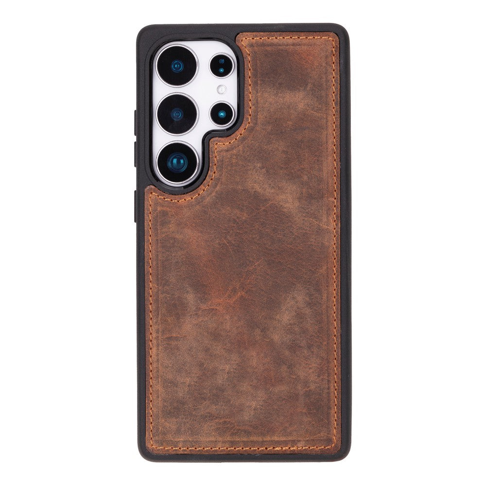 Samsung Galaxy S25 Ultra uyumlu, Hakiki Deri, El Yapımı, Cüzdanlı Kılıf, Antik Kahve
