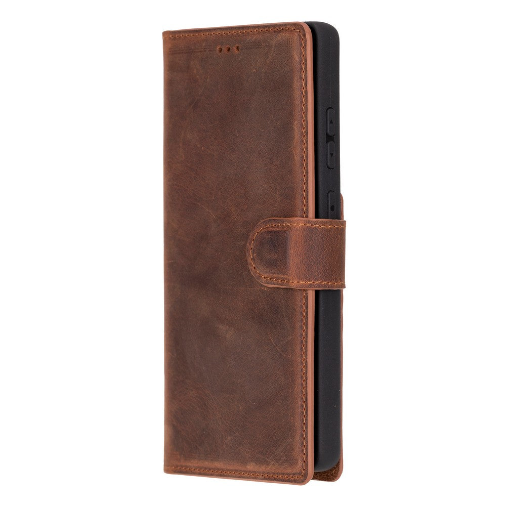 Samsung Galaxy S25 Ultra uyumlu, Hakiki Deri, El Yapımı, Cüzdanlı Kılıf, Antik Kahve