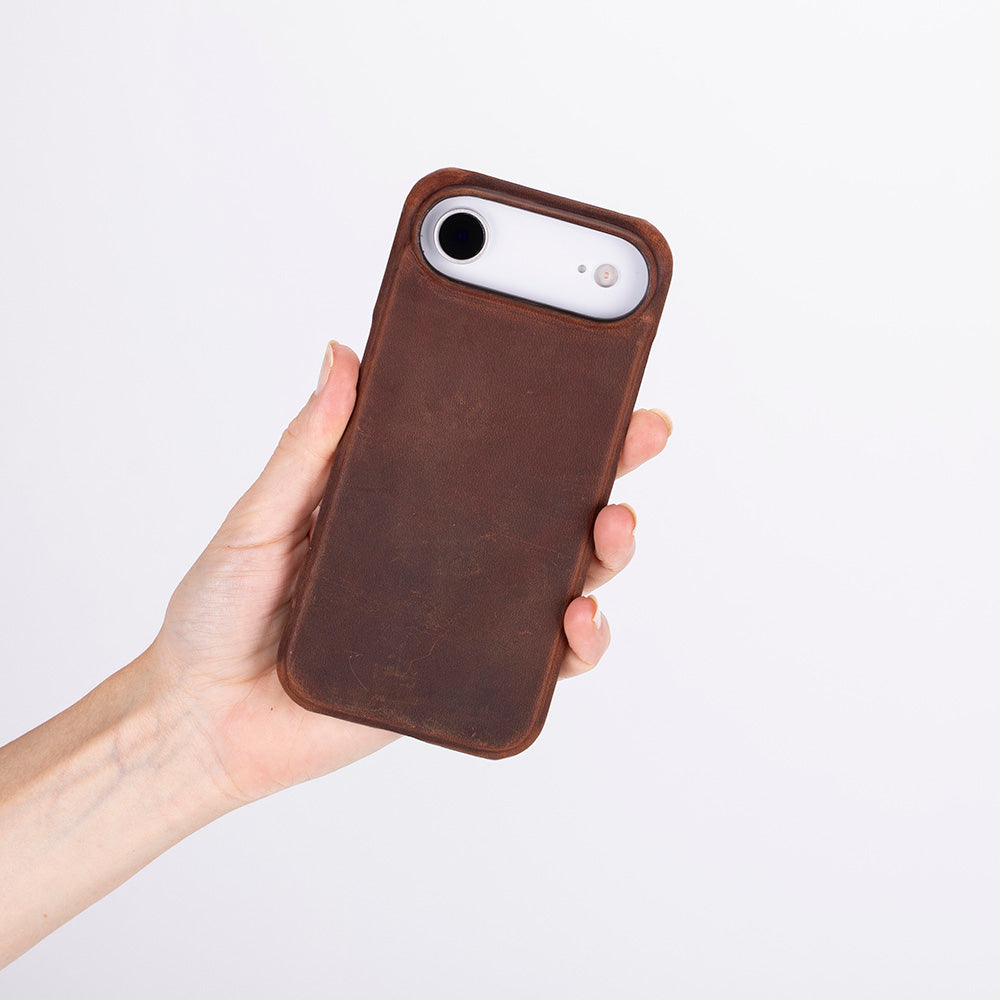 Apple iPhone 17 Air için, Hakiki Deri, El Yapımı Kılıf, Magsafe ile uyumlu, İç Yüzeyi Kadife,Antik Kahve