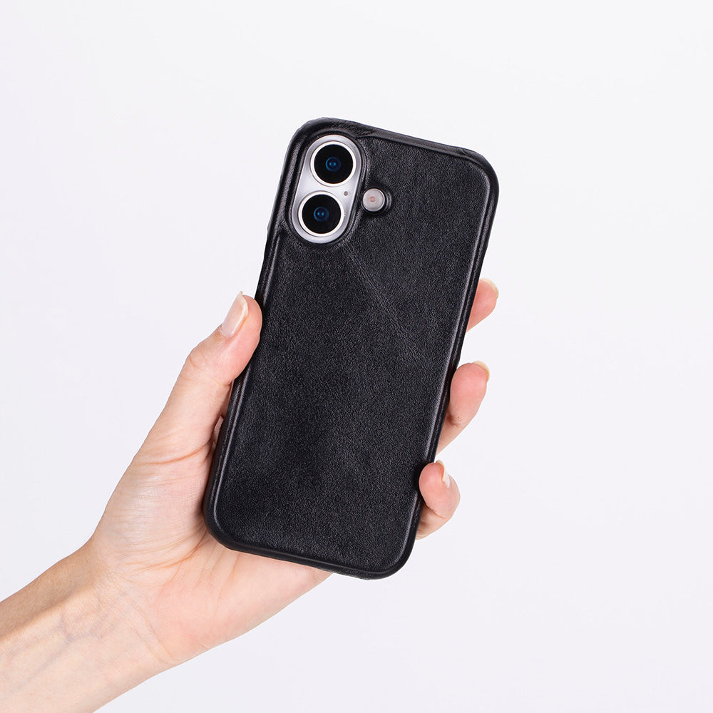 Apple iPhone 17 için, Hakiki Deri, El Yapımı Kılıf, Magsafe ile uyumlu, İç Yüzeyi Kadife, Kömür Siyah