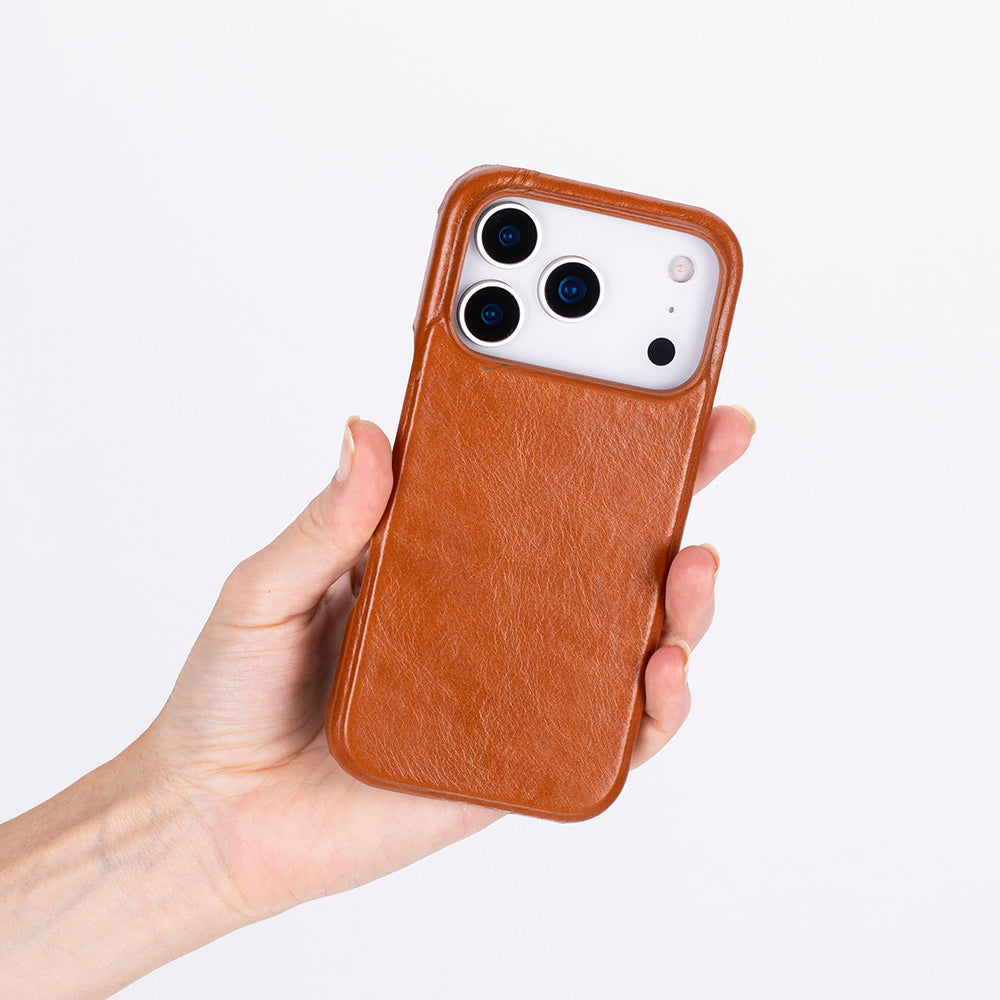 Apple iPhone 17 Pro için, Hakiki Deri, El Yapımı Kılıf, Magsafe ile uyumlu, İç Yüzeyi Kadife, Gölgeli Taba