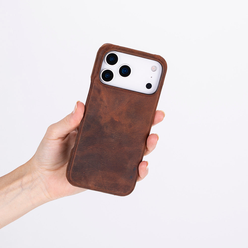 Apple iPhone 17 Pro Max için, Hakiki Deri, El Yapımı Kılıf, Magsafe ile uyumlu, İç Yüzeyi Kadife,Antik Kahve
