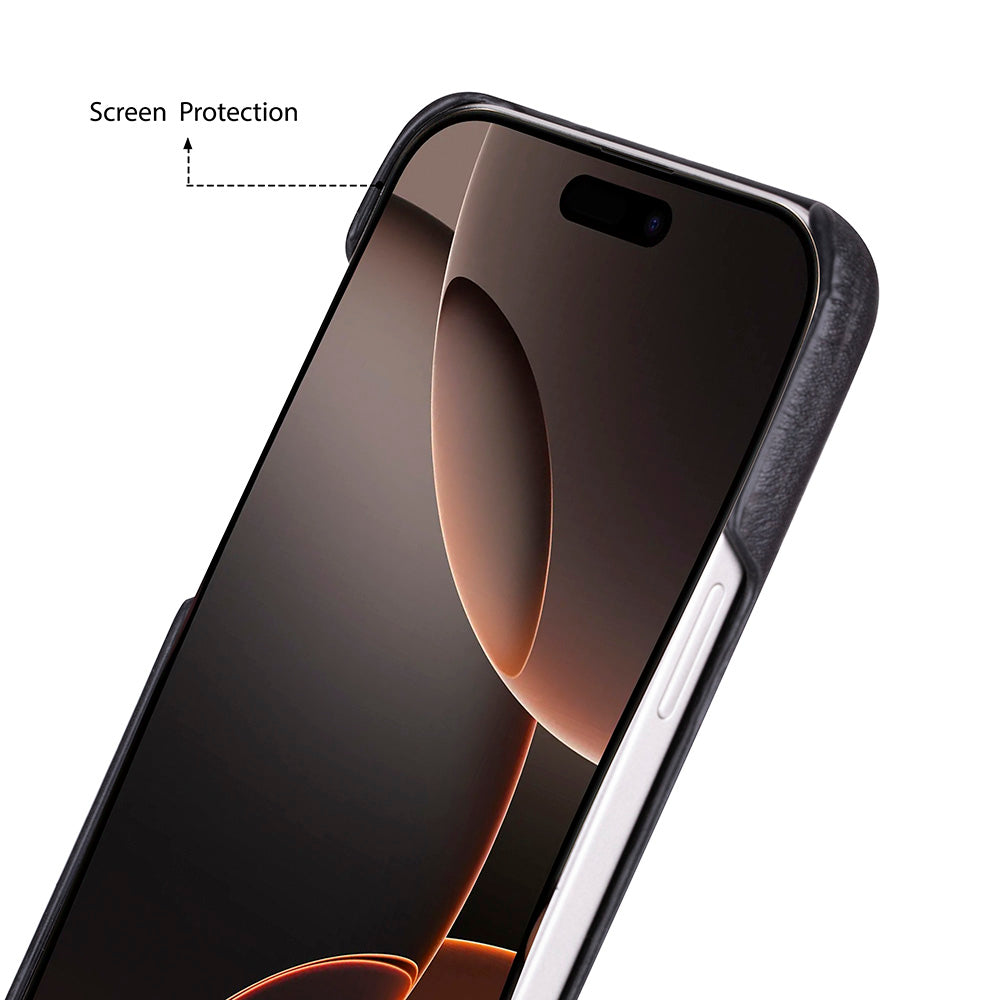 Apple iPhone 17 Pro Max için, Hakiki Deri, El Yapımı Kılıf, Magsafe ile uyumlu, İç Yüzeyi Kadife, Kömür Siyah