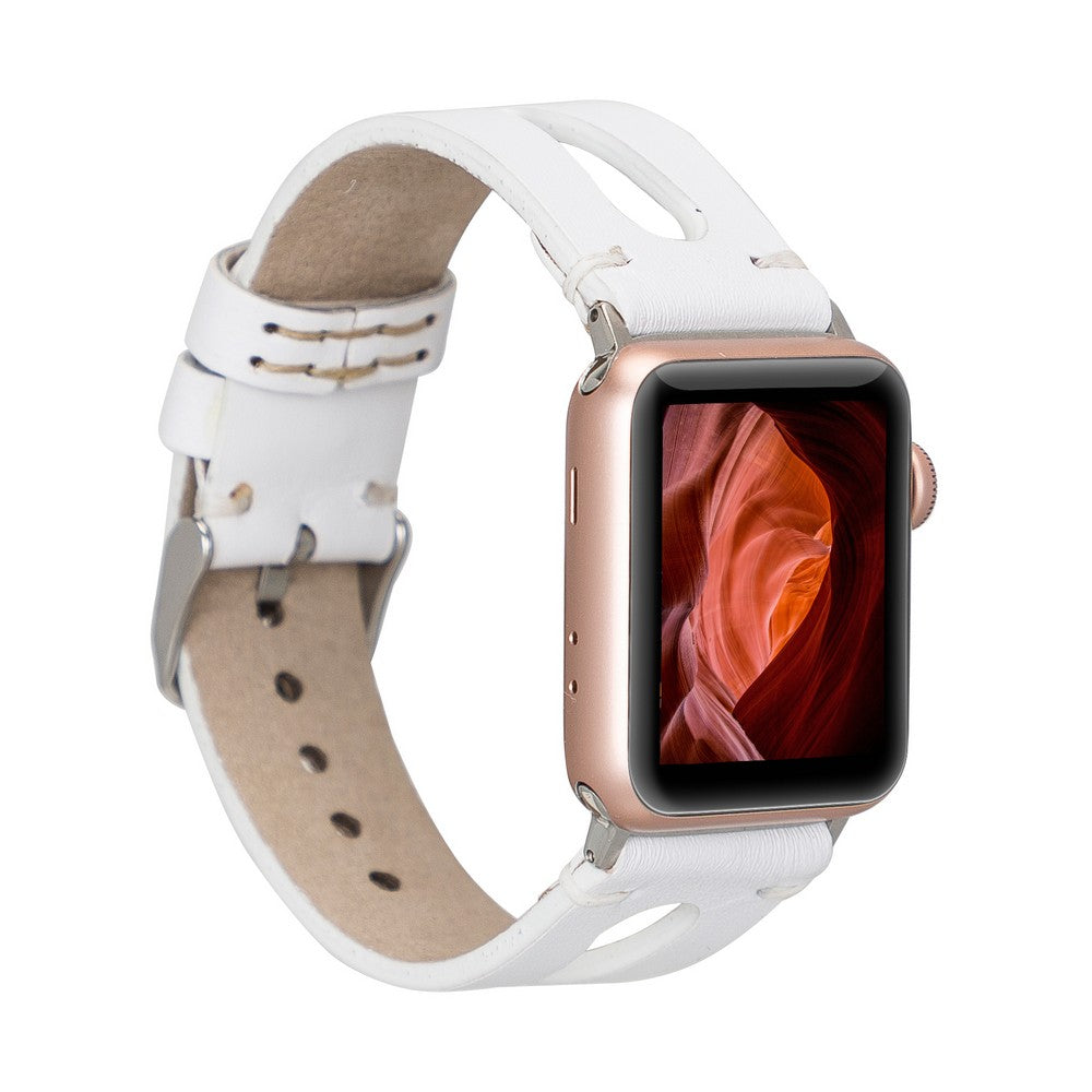 Apple Watch Uyumlu Deri Kordon BA2 F3 Beyaz