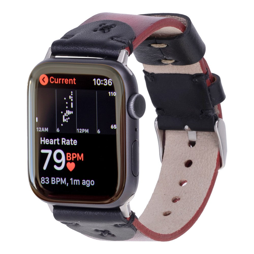Apple Watch uyumlu, Hakiki Deri, El Yapımı Kordon, Kırmızı-Siyah