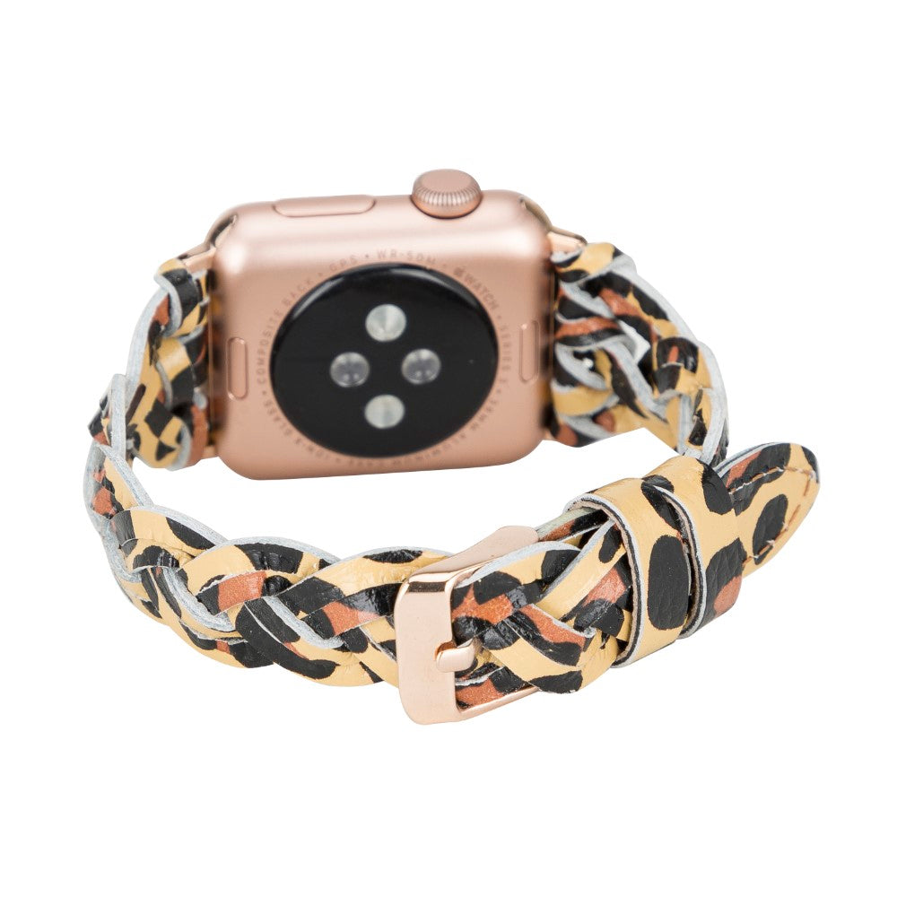 Apple Watch Uyumlu Deri Kordon, Zincir Model, Leopar Desen