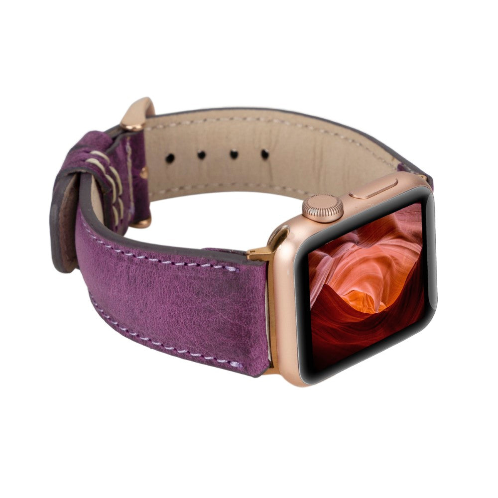 Apple Watch uyumlu, Hakiki Deri, El Yapımı Kordon, Patlıcan Mor