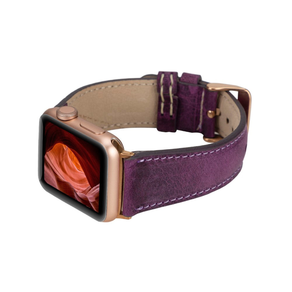 Apple Watch uyumlu, Hakiki Deri, El Yapımı Kordon, Patlıcan Mor