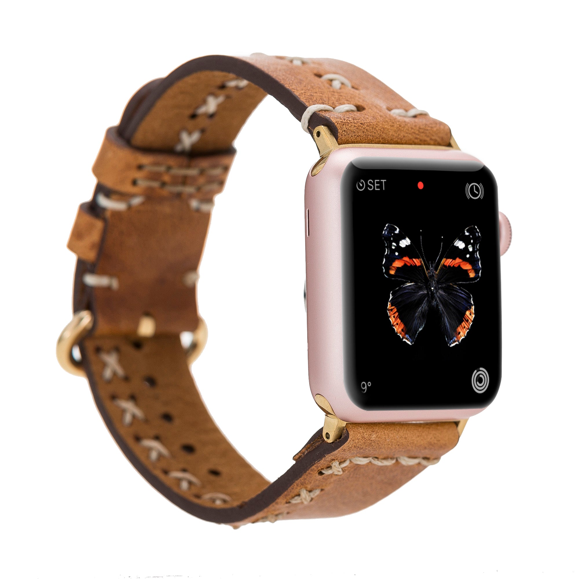 Apple Watch Uyumlu Deri Kordon Aqua V18 Taba