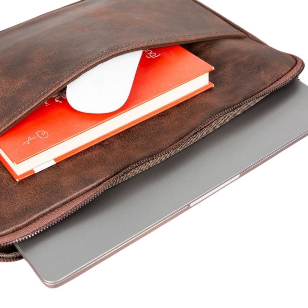 Awe 14 inç MacBook Ve Pc uyumlu, Hakiki Deri, El Yapımı Kılıf, Acı Kahve