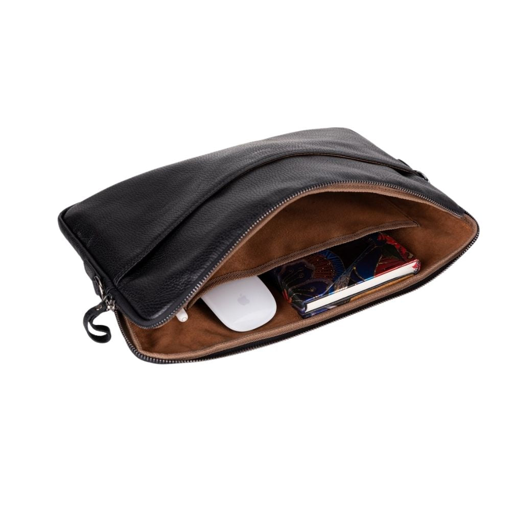 Leeds 14 inç MacBook Ve Pc Uyumlu, Hakiki Deri, El Yapımı Kılıf Kömür Siyahı