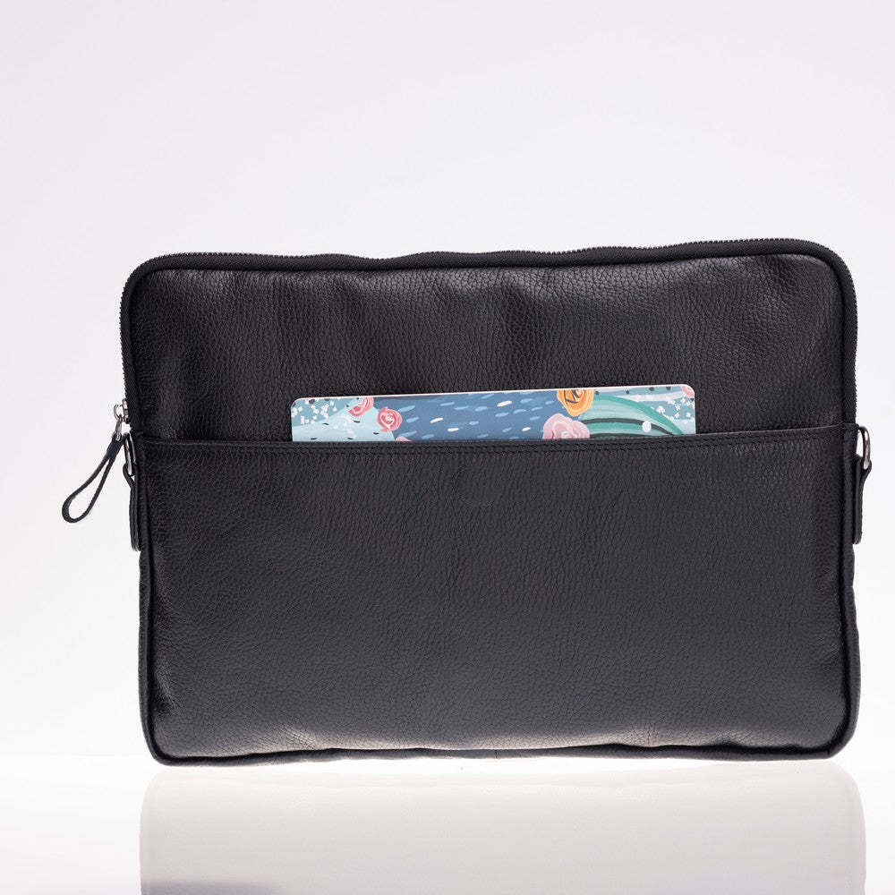 Leeds 14 inç MacBook Ve Pc Uyumlu, Hakiki Deri, El Yapımı Kılıf Kömür Siyahı