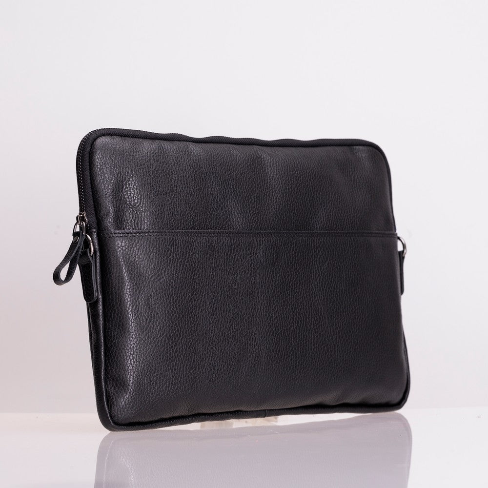 Leeds 14 inç MacBook Ve Pc Uyumlu, Hakiki Deri, El Yapımı Kılıf Kömür Siyahı