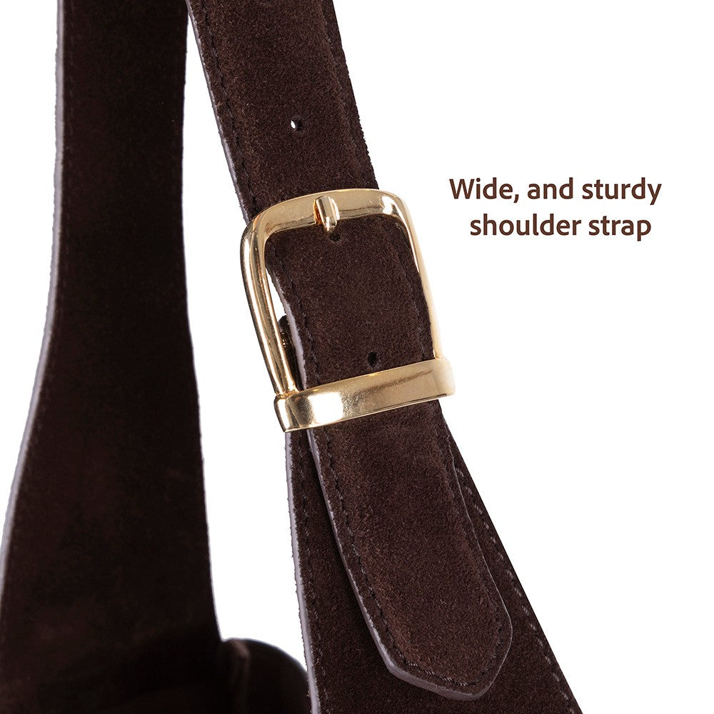 Her Kombine Uyum Sağlayan Klasik Hakiki Süet Deri Kadın Omuz Çantası – Azura - Kahve