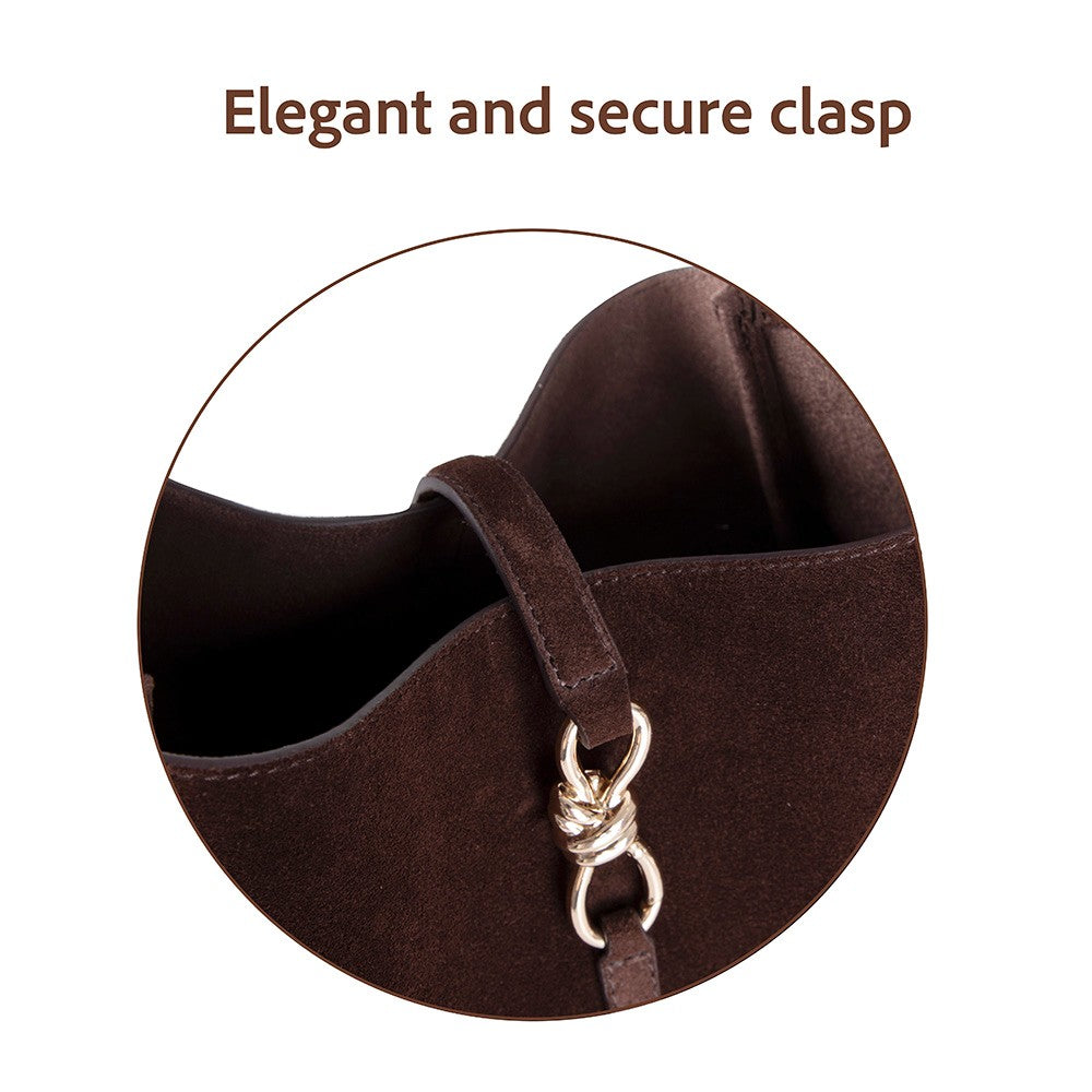 Her Kombine Uyum Sağlayan Klasik Hakiki Süet Deri Kadın Omuz Çantası – Azura - Kahve