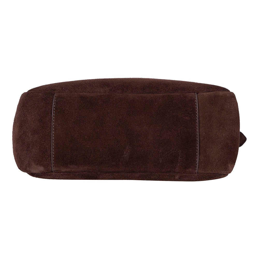 Her Kombine Uyum Sağlayan Klasik Hakiki Süet Deri Kadın Omuz Çantası – Azura - Kahve