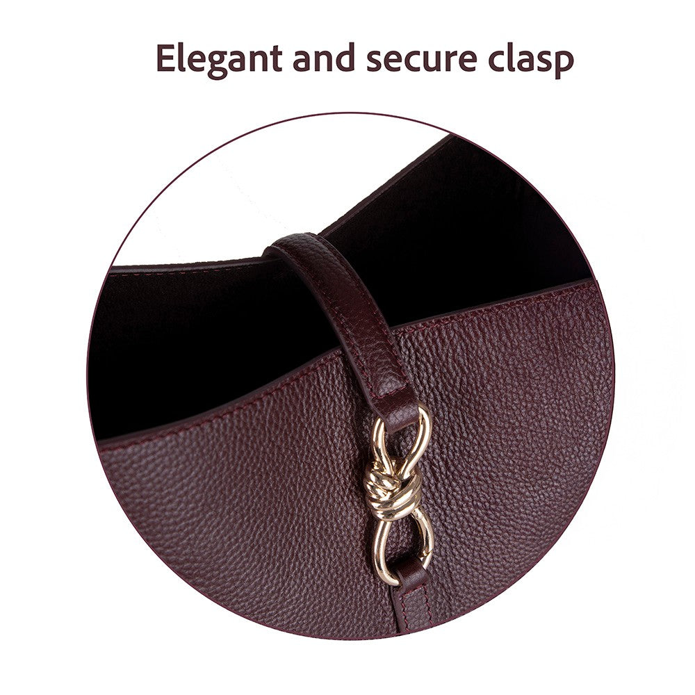 Her Kombine Uyum Sağlayan Klasik Hakiki Deri Kadın Omuz Çantası – Azura - Bordo Renk