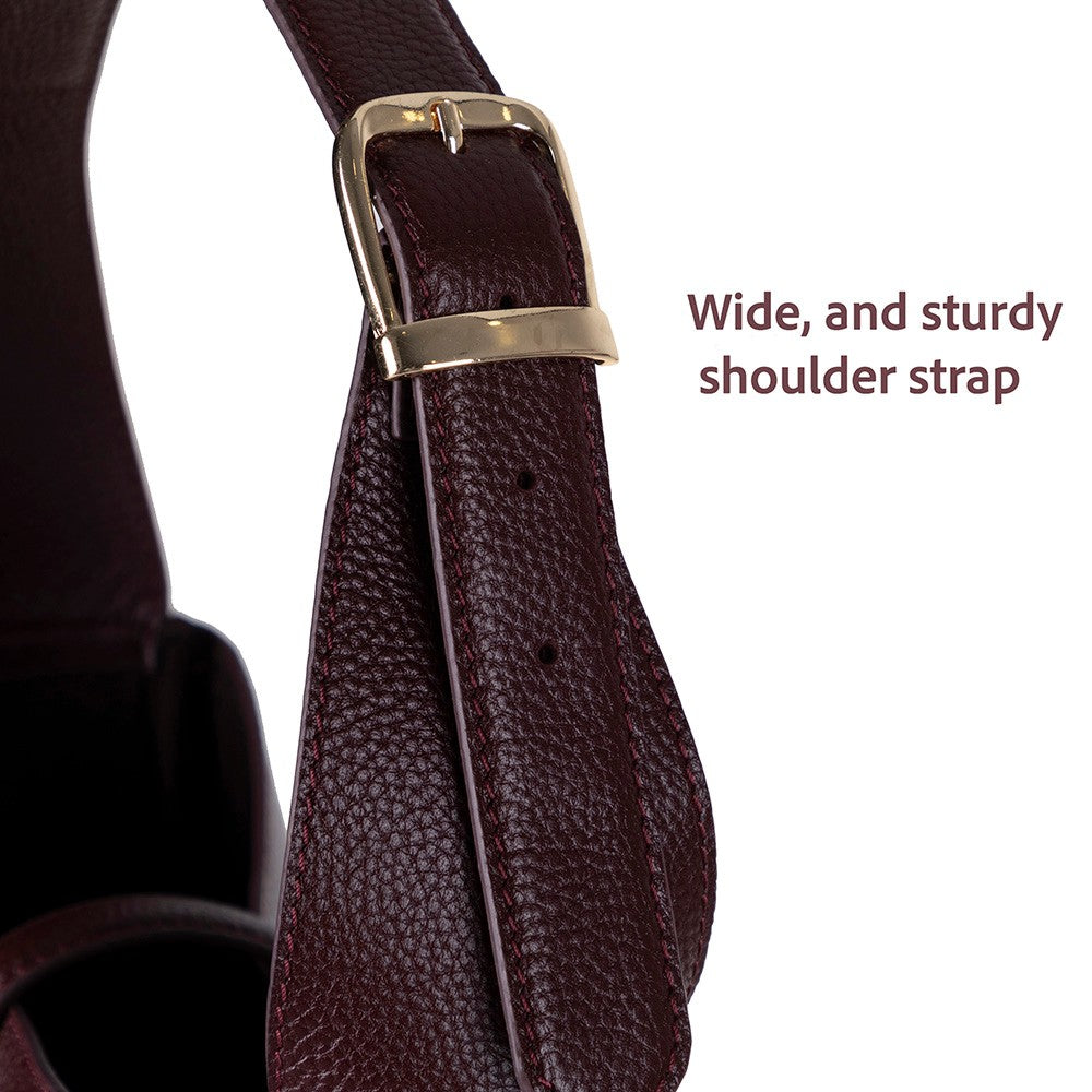 Her Kombine Uyum Sağlayan Klasik Hakiki Deri Kadın Omuz Çantası – Azura - Bordo Renk