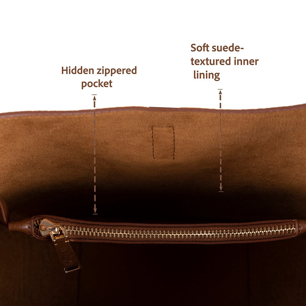 Her Kombine Uyum Sağlayan Klasik Hakiki Deri Kadın Omuz Çantası – Azura - Tan Rengi