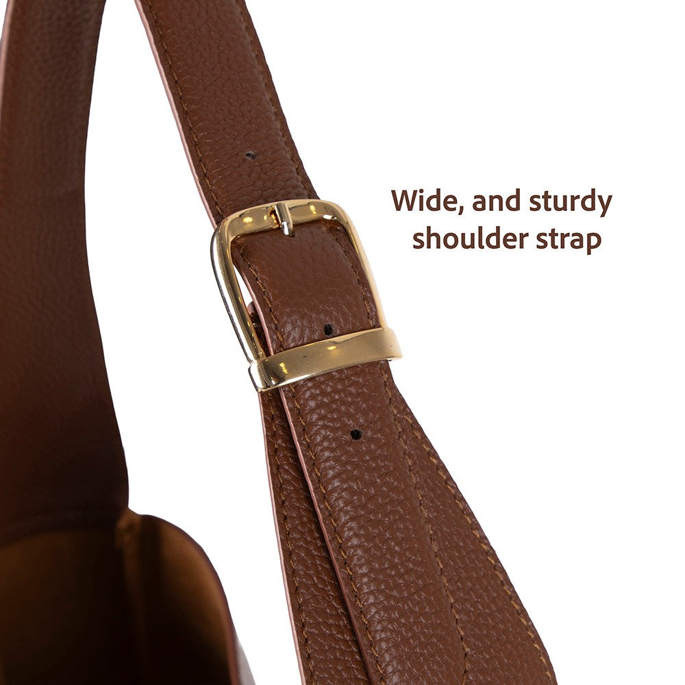 Her Kombine Uyum Sağlayan Klasik Hakiki Deri Kadın Omuz Çantası – Azura - Tan Rengi