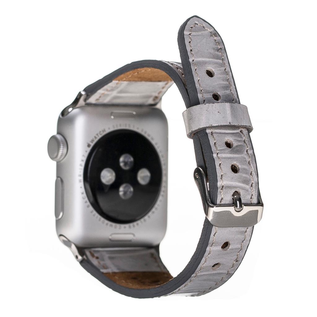 Apple Watch Uyumlu Deri Kordon, Timsah Desen, Gri